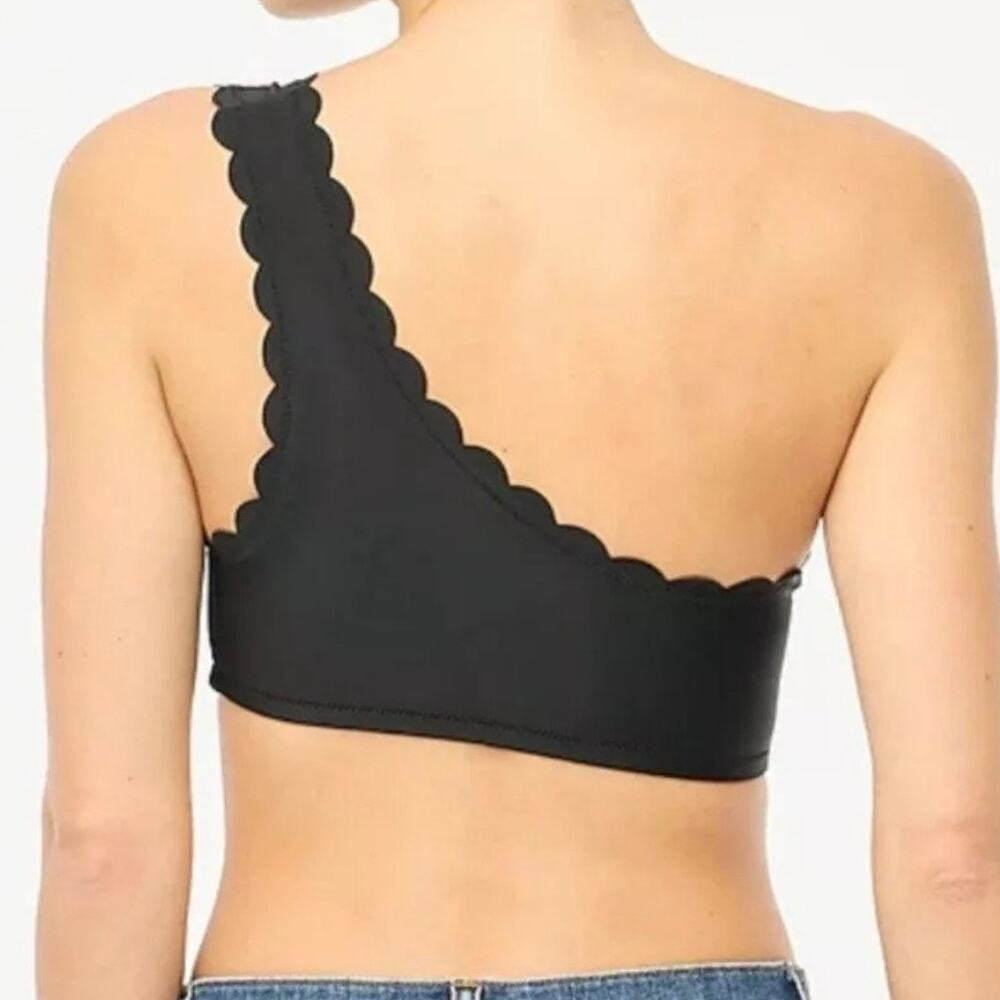 J Crew Factory Womens Scalloped One Shoulder Bikini Top XL Black - Picture 4 of 9